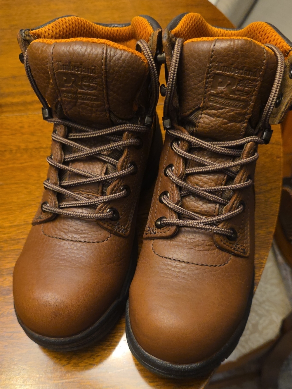 Timberland PRO Brown Lace-Up Works Steel Toe Boots with Orange Collar